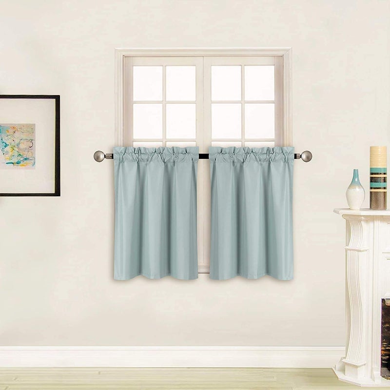 Home Collection 2 Panels 100% Blackout Curtain Set Solid Color with Rod Pocket Short Tier Drapes for Kitchen, Dinning Room, Bathroom, Bedroom,Living Room Window New (58” Wide X 23” Long, Light Blue) - Image 1